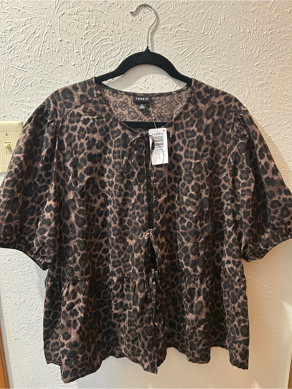 torrid Brown Leopard Tie-Front Peplum Blouse